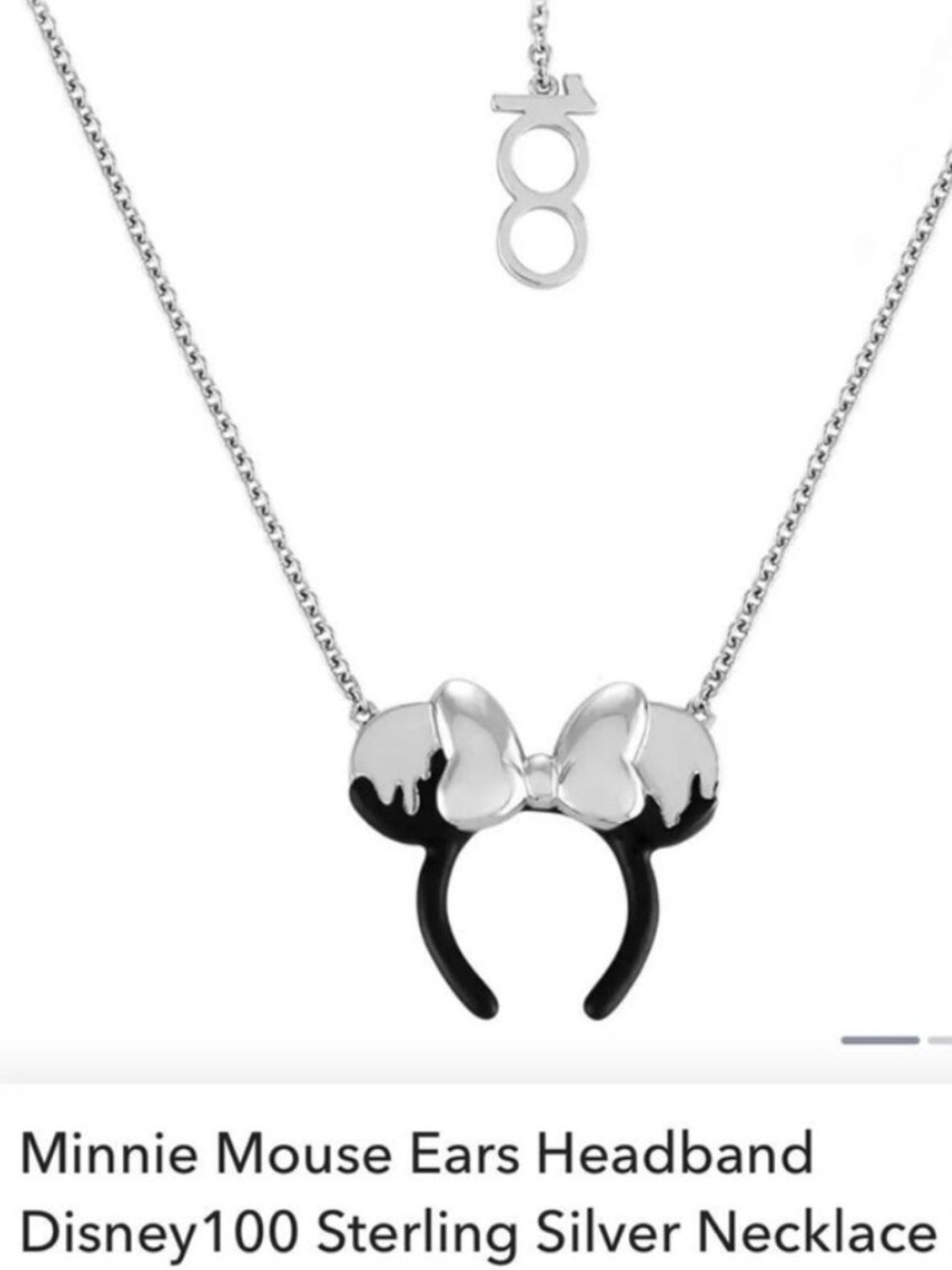 DISNEY 100 PLATINUM 925 STERLING SILVER MINNIE MOUSE EARS HEADBAND NECKLACE